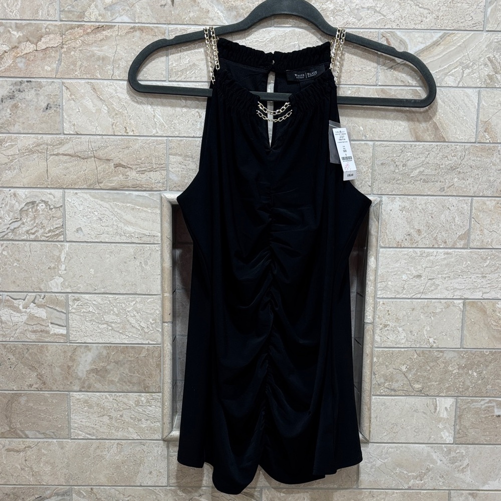 White House Black Market Black Ruched Sleeveless Blouse